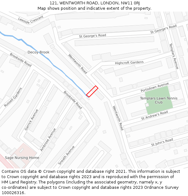 121, WENTWORTH ROAD, LONDON, NW11 0RJ: Location map and indicative extent of plot