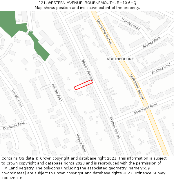 121, WESTERN AVENUE, BOURNEMOUTH, BH10 6HQ: Location map and indicative extent of plot