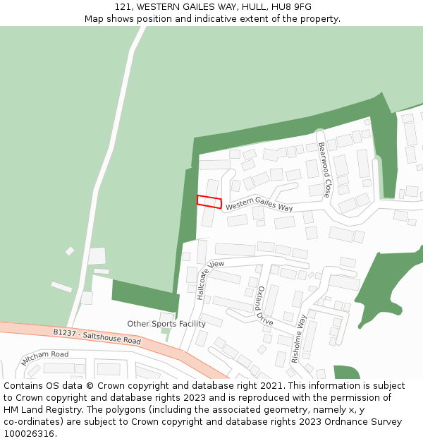 121, WESTERN GAILES WAY, HULL, HU8 9FG: Location map and indicative extent of plot
