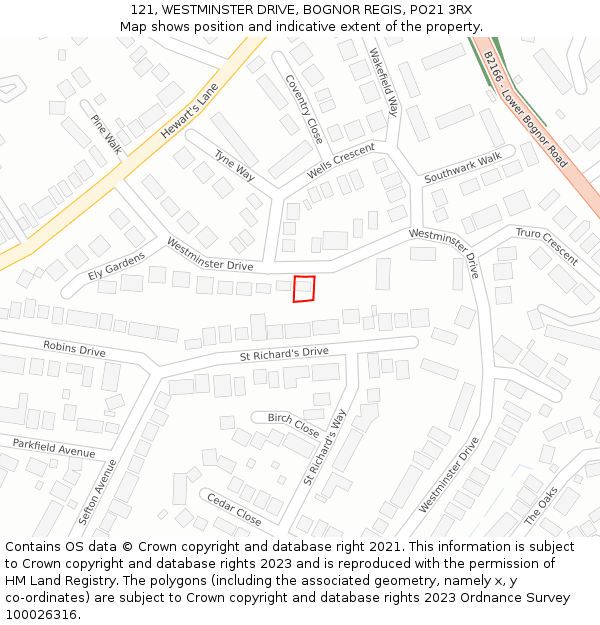 121, WESTMINSTER DRIVE, BOGNOR REGIS, PO21 3RX: Location map and indicative extent of plot