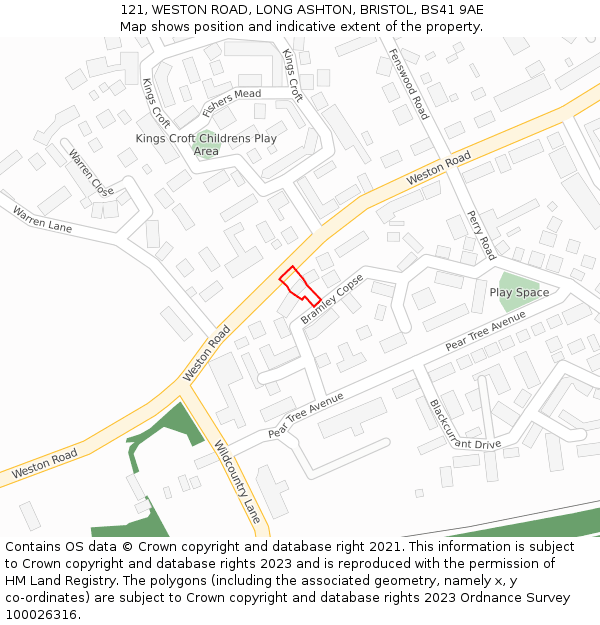121, WESTON ROAD, LONG ASHTON, BRISTOL, BS41 9AE: Location map and indicative extent of plot