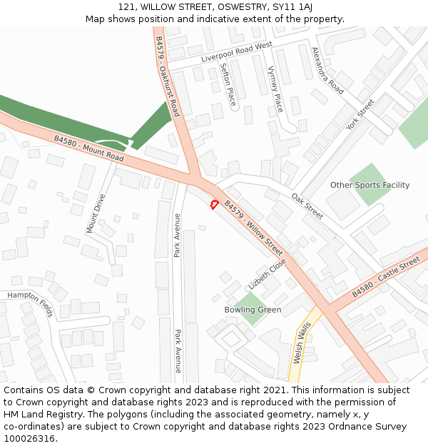 121, WILLOW STREET, OSWESTRY, SY11 1AJ: Location map and indicative extent of plot