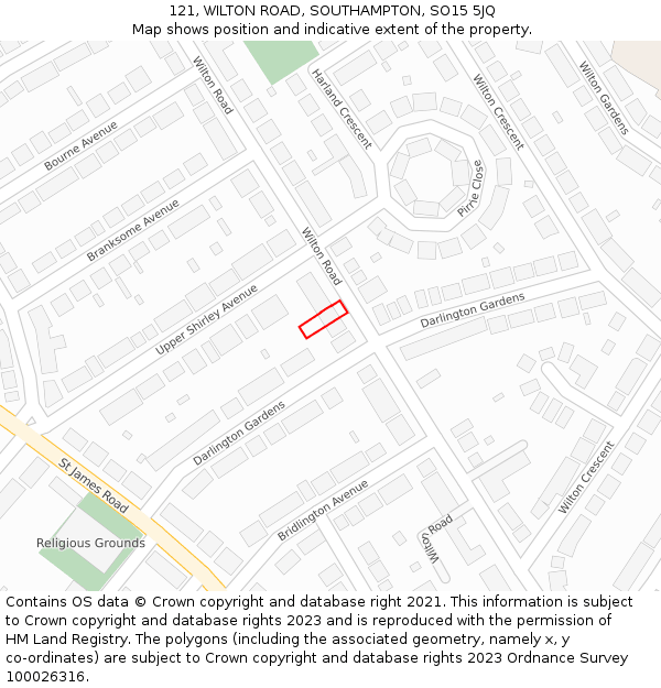 121, WILTON ROAD, SOUTHAMPTON, SO15 5JQ: Location map and indicative extent of plot