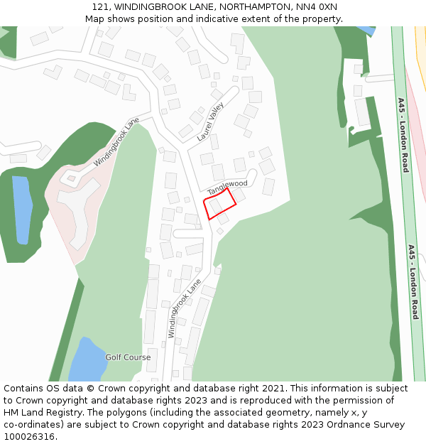 121, WINDINGBROOK LANE, NORTHAMPTON, NN4 0XN: Location map and indicative extent of plot