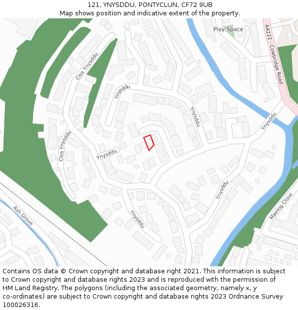 121, YNYSDDU, PONTYCLUN, CF72 9UB: Location map and indicative extent of plot