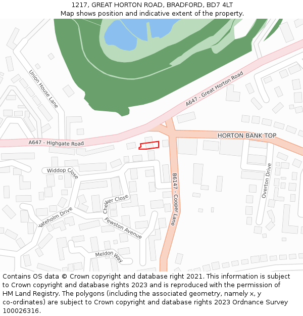 1217, GREAT HORTON ROAD, BRADFORD, BD7 4LT: Location map and indicative extent of plot