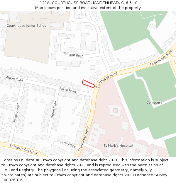 121A, COURTHOUSE ROAD, MAIDENHEAD, SL6 6HY: Location map and indicative extent of plot