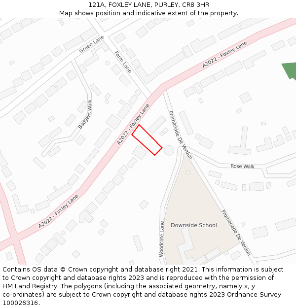 121A, FOXLEY LANE, PURLEY, CR8 3HR: Location map and indicative extent of plot