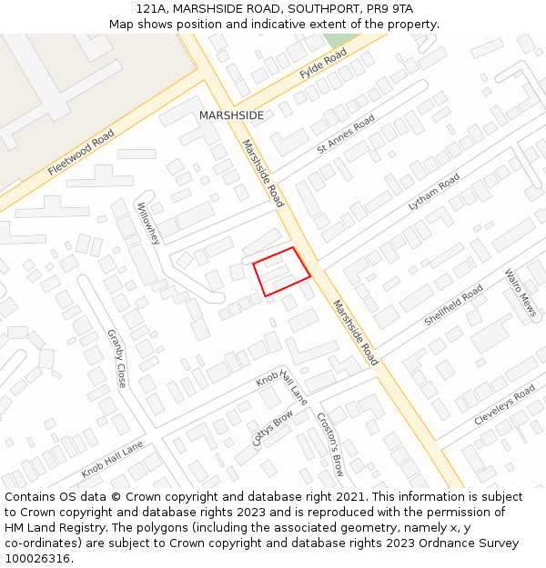 121A, MARSHSIDE ROAD, SOUTHPORT, PR9 9TA: Location map and indicative extent of plot