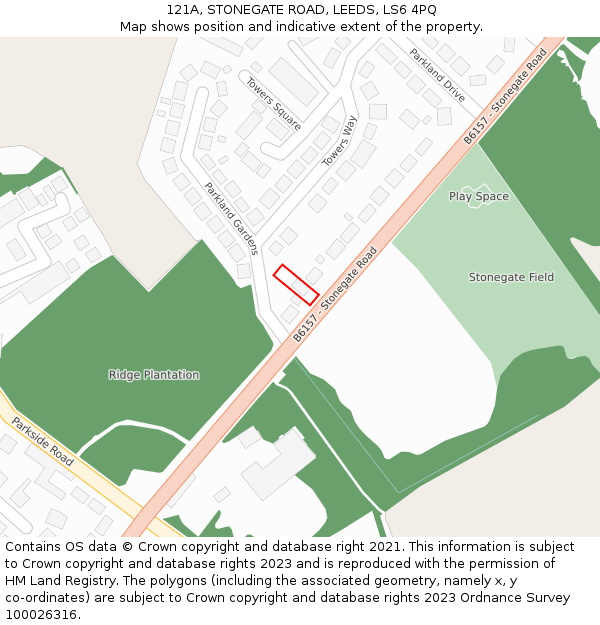 121A, STONEGATE ROAD, LEEDS, LS6 4PQ: Location map and indicative extent of plot