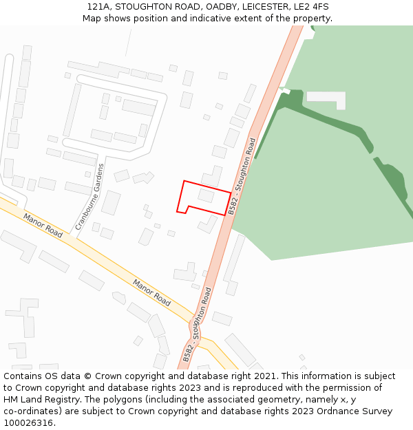 121A, STOUGHTON ROAD, OADBY, LEICESTER, LE2 4FS: Location map and indicative extent of plot