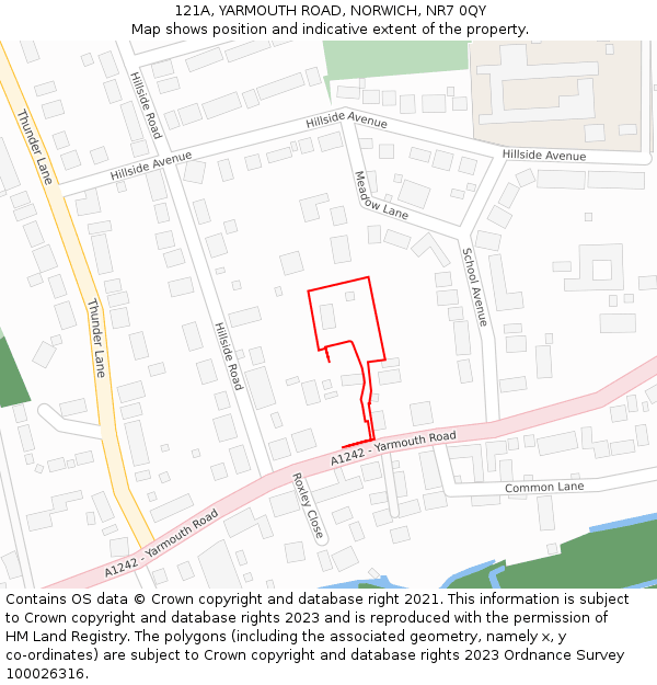 121A, YARMOUTH ROAD, NORWICH, NR7 0QY: Location map and indicative extent of plot