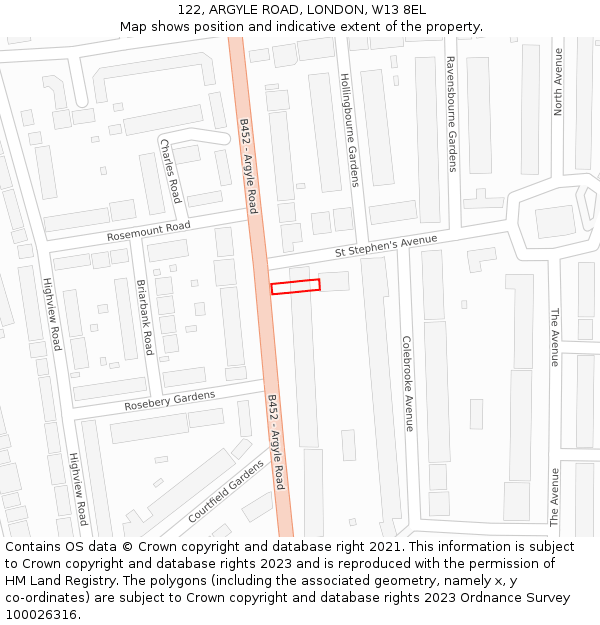 122, ARGYLE ROAD, LONDON, W13 8EL: Location map and indicative extent of plot