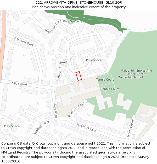 122, ARROWSMITH DRIVE, STONEHOUSE, GL10 2QR: Location map and indicative extent of plot