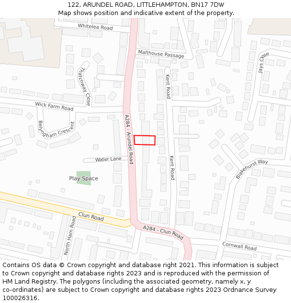 122, ARUNDEL ROAD, LITTLEHAMPTON, BN17 7DW: Location map and indicative extent of plot