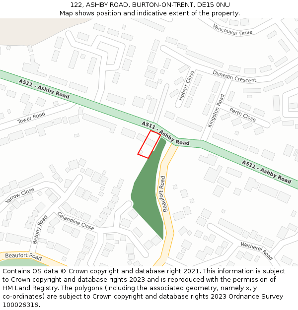 122, ASHBY ROAD, BURTON-ON-TRENT, DE15 0NU: Location map and indicative extent of plot