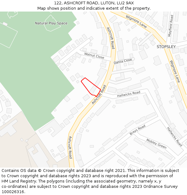 122, ASHCROFT ROAD, LUTON, LU2 9AX: Location map and indicative extent of plot