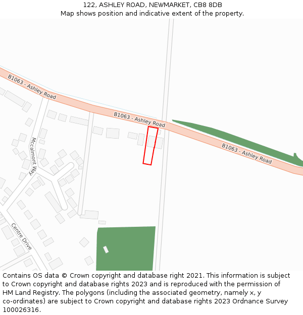 122, ASHLEY ROAD, NEWMARKET, CB8 8DB: Location map and indicative extent of plot