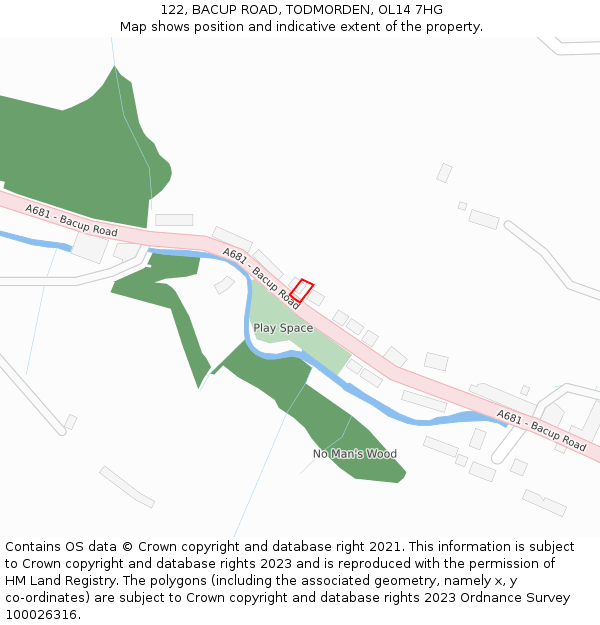 122, BACUP ROAD, TODMORDEN, OL14 7HG: Location map and indicative extent of plot