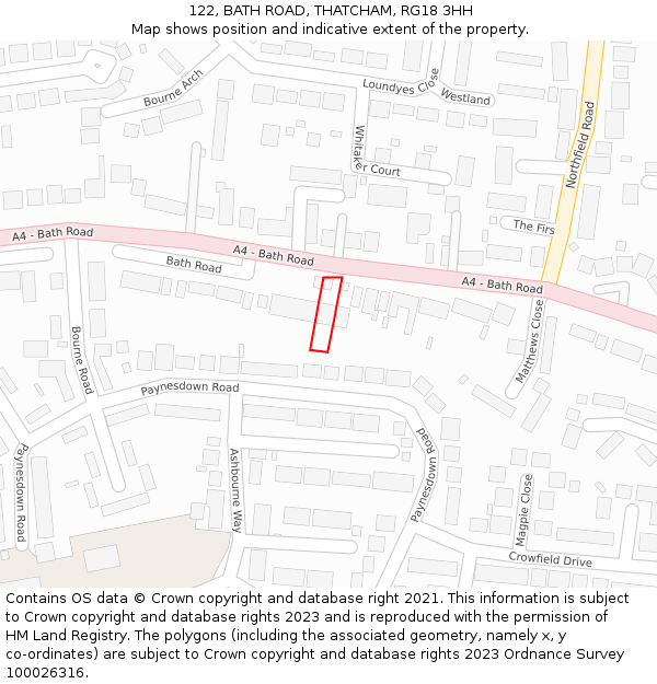 122, BATH ROAD, THATCHAM, RG18 3HH: Location map and indicative extent of plot