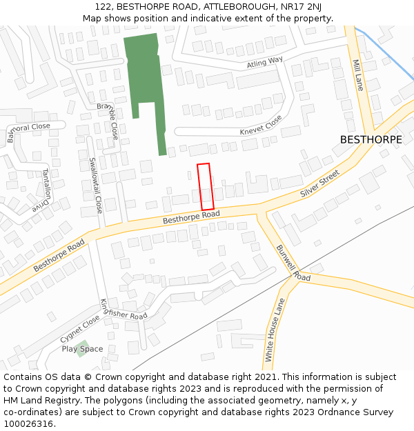 122, BESTHORPE ROAD, ATTLEBOROUGH, NR17 2NJ: Location map and indicative extent of plot