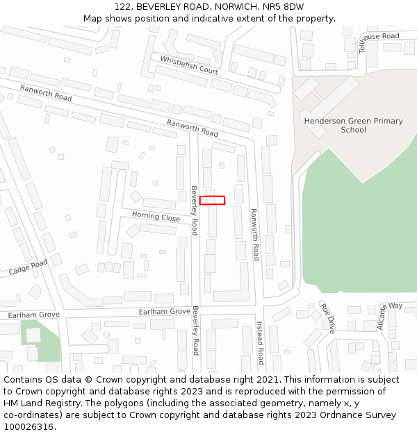 122, BEVERLEY ROAD, NORWICH, NR5 8DW: Location map and indicative extent of plot