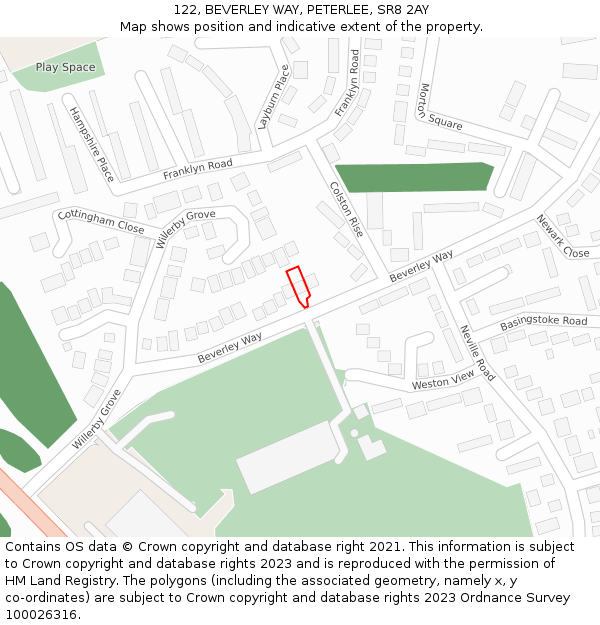 122, BEVERLEY WAY, PETERLEE, SR8 2AY: Location map and indicative extent of plot