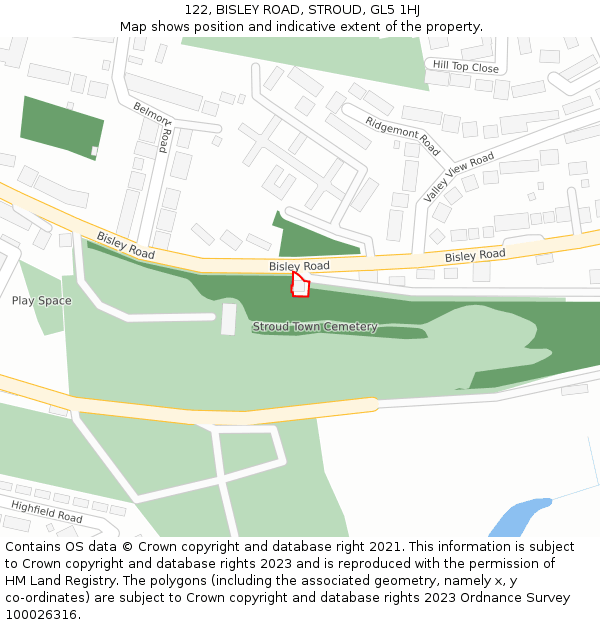 122, BISLEY ROAD, STROUD, GL5 1HJ: Location map and indicative extent of plot