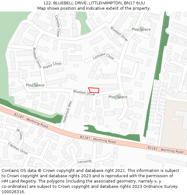122, BLUEBELL DRIVE, LITTLEHAMPTON, BN17 6UU: Location map and indicative extent of plot
