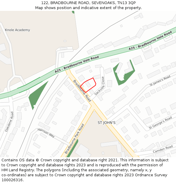 122, BRADBOURNE ROAD, SEVENOAKS, TN13 3QP: Location map and indicative extent of plot