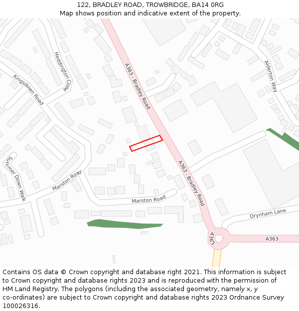 122, BRADLEY ROAD, TROWBRIDGE, BA14 0RG: Location map and indicative extent of plot