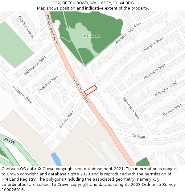 122, BRECK ROAD, WALLASEY, CH44 3BG: Location map and indicative extent of plot