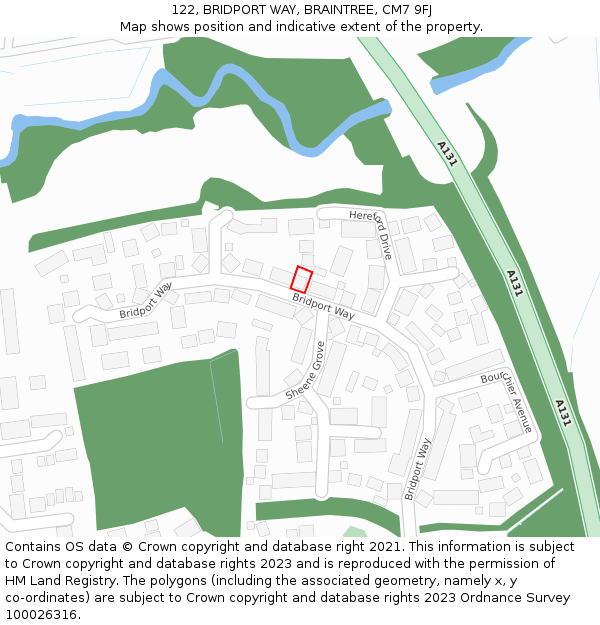 122, BRIDPORT WAY, BRAINTREE, CM7 9FJ: Location map and indicative extent of plot
