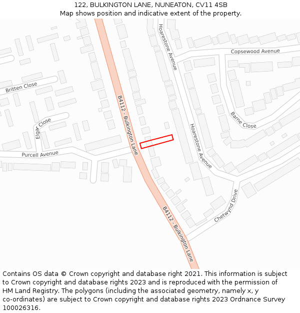 122, BULKINGTON LANE, NUNEATON, CV11 4SB: Location map and indicative extent of plot