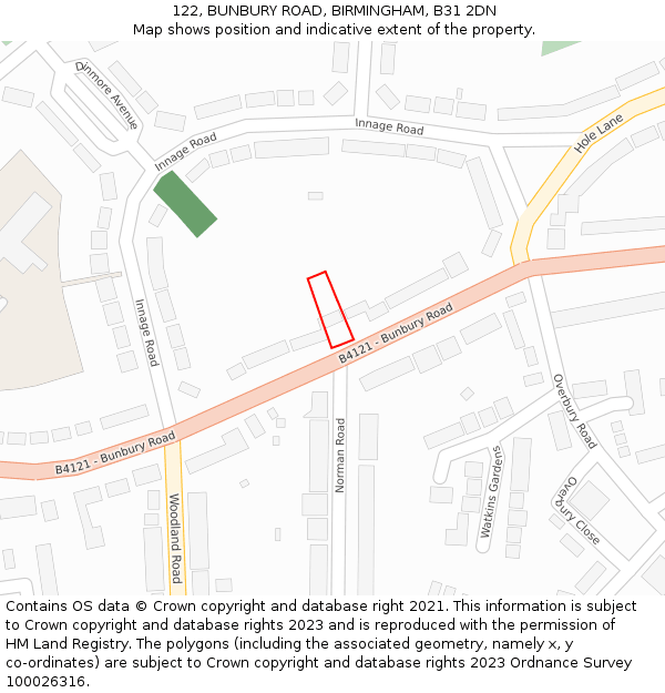 122, BUNBURY ROAD, BIRMINGHAM, B31 2DN: Location map and indicative extent of plot