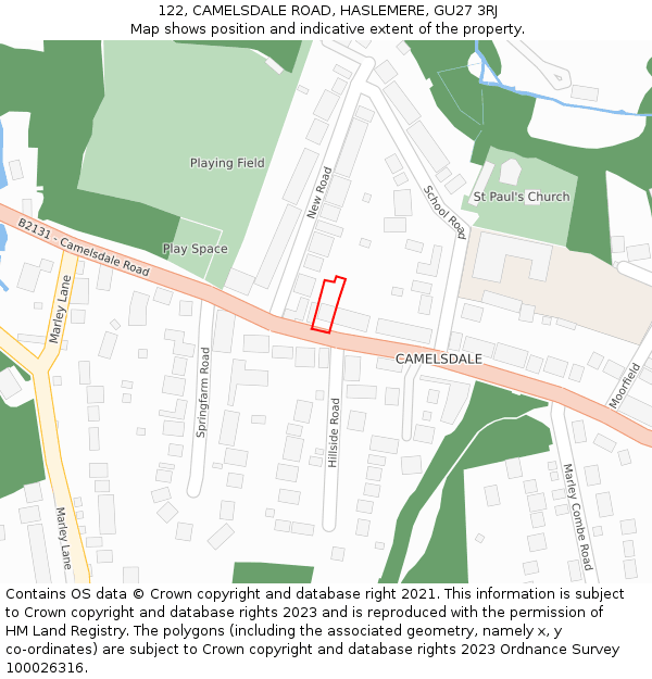 122, CAMELSDALE ROAD, HASLEMERE, GU27 3RJ: Location map and indicative extent of plot