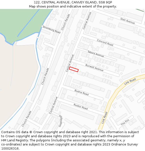 122, CENTRAL AVENUE, CANVEY ISLAND, SS8 9QP: Location map and indicative extent of plot