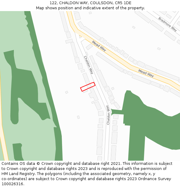 122, CHALDON WAY, COULSDON, CR5 1DE: Location map and indicative extent of plot
