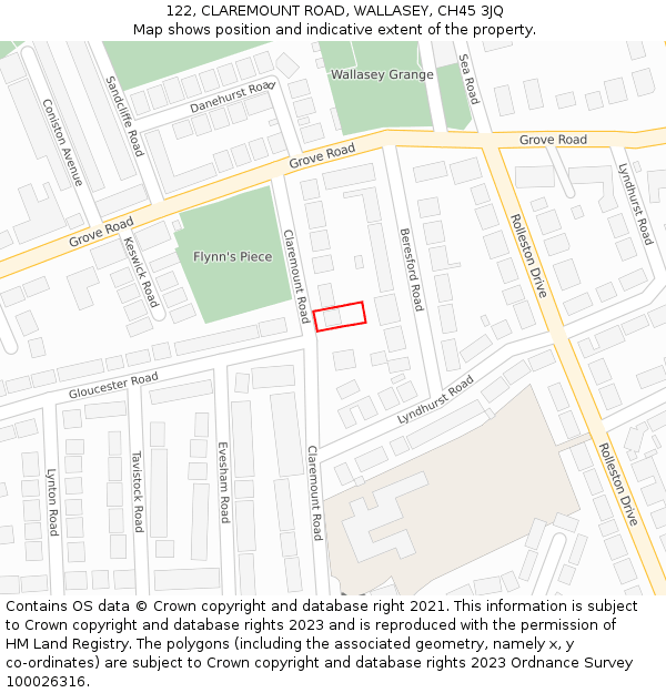 122, CLAREMOUNT ROAD, WALLASEY, CH45 3JQ: Location map and indicative extent of plot