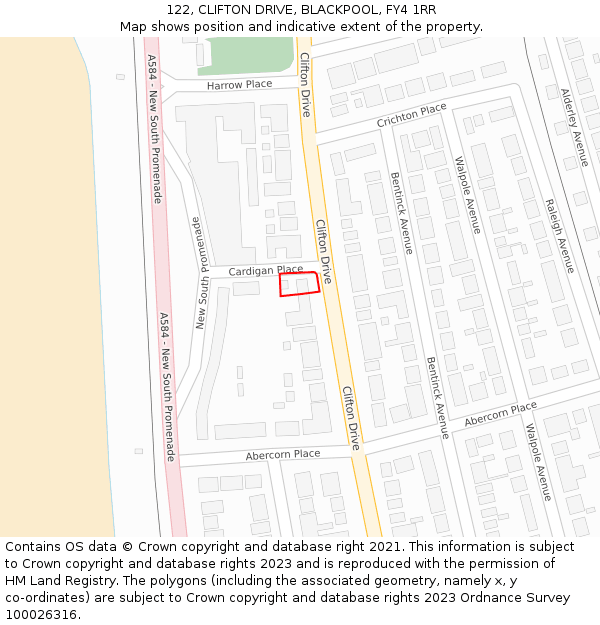 122, CLIFTON DRIVE, BLACKPOOL, FY4 1RR: Location map and indicative extent of plot