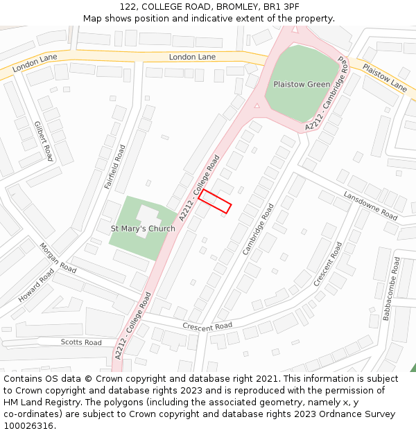 122, COLLEGE ROAD, BROMLEY, BR1 3PF: Location map and indicative extent of plot