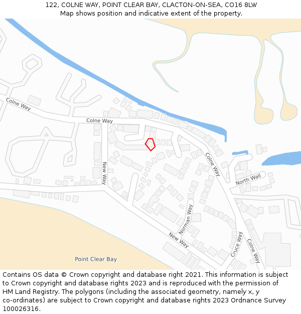 122, COLNE WAY, POINT CLEAR BAY, CLACTON-ON-SEA, CO16 8LW: Location map and indicative extent of plot