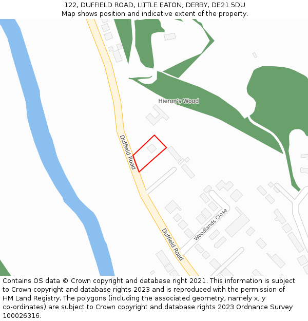 122, DUFFIELD ROAD, LITTLE EATON, DERBY, DE21 5DU: Location map and indicative extent of plot