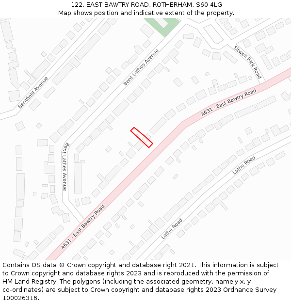 122, EAST BAWTRY ROAD, ROTHERHAM, S60 4LG: Location map and indicative extent of plot