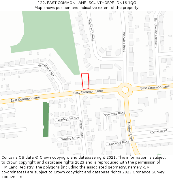 122, EAST COMMON LANE, SCUNTHORPE, DN16 1QG: Location map and indicative extent of plot