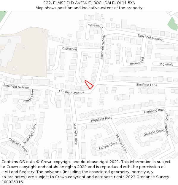 122, ELMSFIELD AVENUE, ROCHDALE, OL11 5XN: Location map and indicative extent of plot