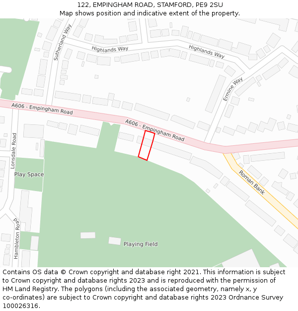 122, EMPINGHAM ROAD, STAMFORD, PE9 2SU: Location map and indicative extent of plot
