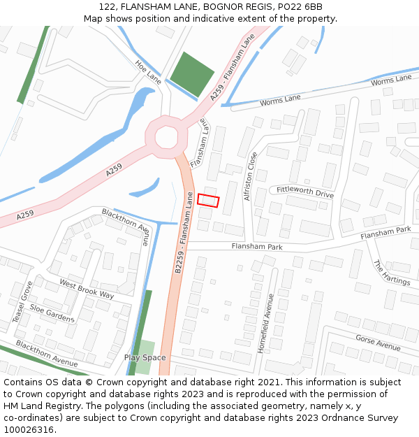 122, FLANSHAM LANE, BOGNOR REGIS, PO22 6BB: Location map and indicative extent of plot