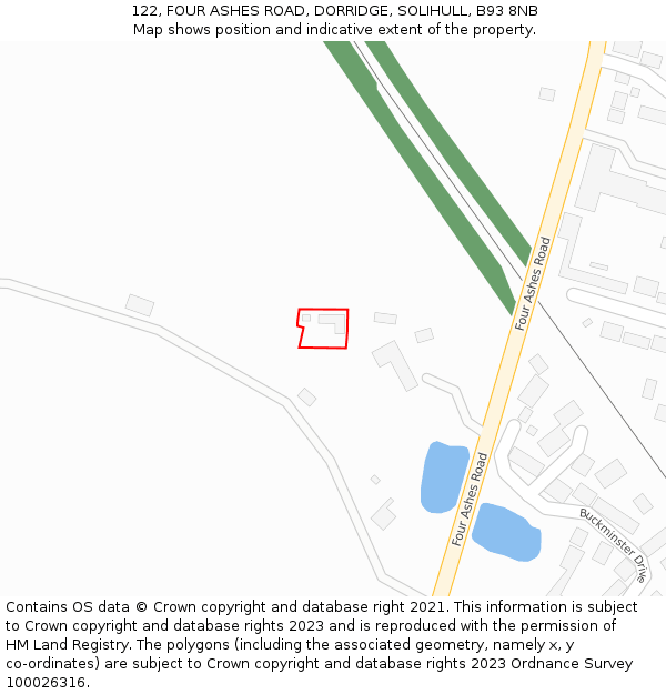 122, FOUR ASHES ROAD, DORRIDGE, SOLIHULL, B93 8NB: Location map and indicative extent of plot