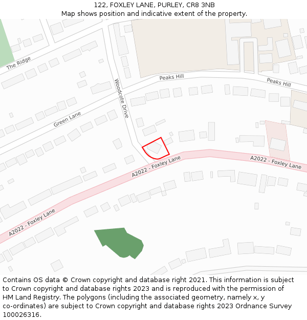 122, FOXLEY LANE, PURLEY, CR8 3NB: Location map and indicative extent of plot